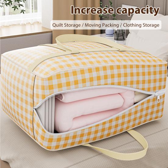 Quilt Storage Bag with Sturdy Zipper Reinforced Handles Plaid Print Large Capacity Non-woven Fabric Quilt Storage Organizer