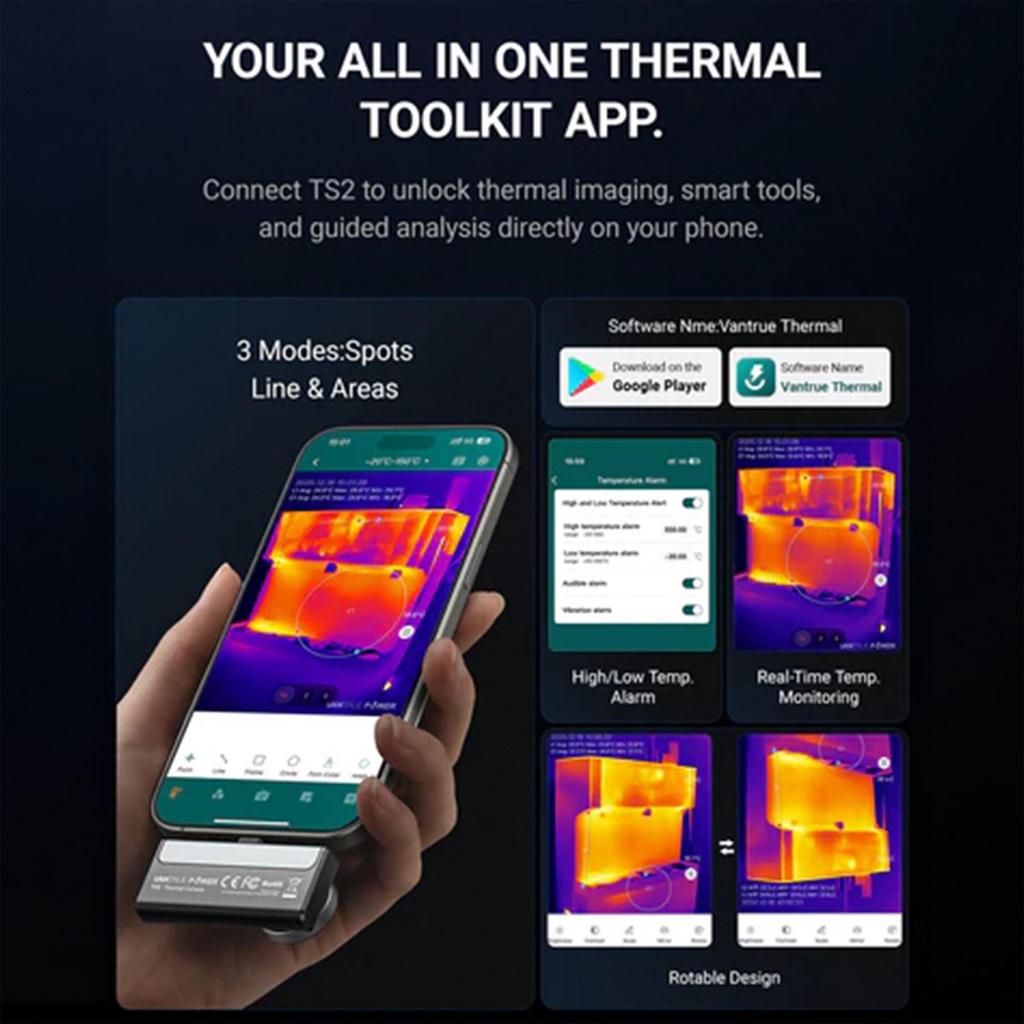 Vantrue TS2 Thermal Imaging Camera for Android iPhone iOS, 512×384 TISR Super Resolution Infrared Camera with USB-C, 25Hz