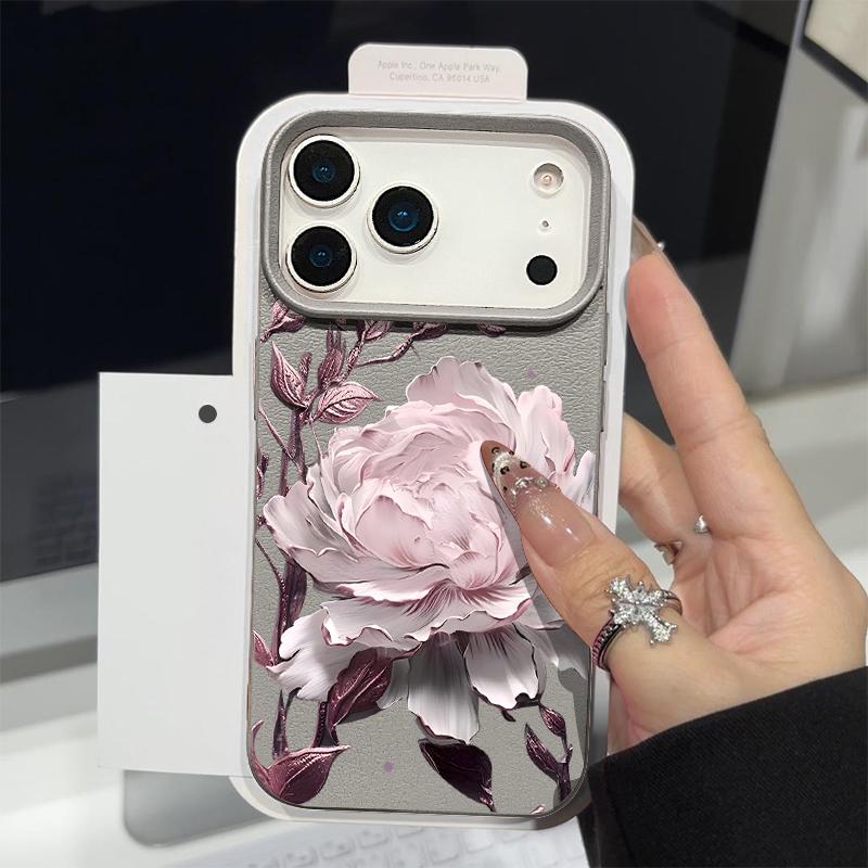 Leather Texture TPU Phone Case For iPhone 17 17e 16e 16 15 Pro Max 14 13 Pro Max 11 Floral Printed Soft Silicone Back Cover