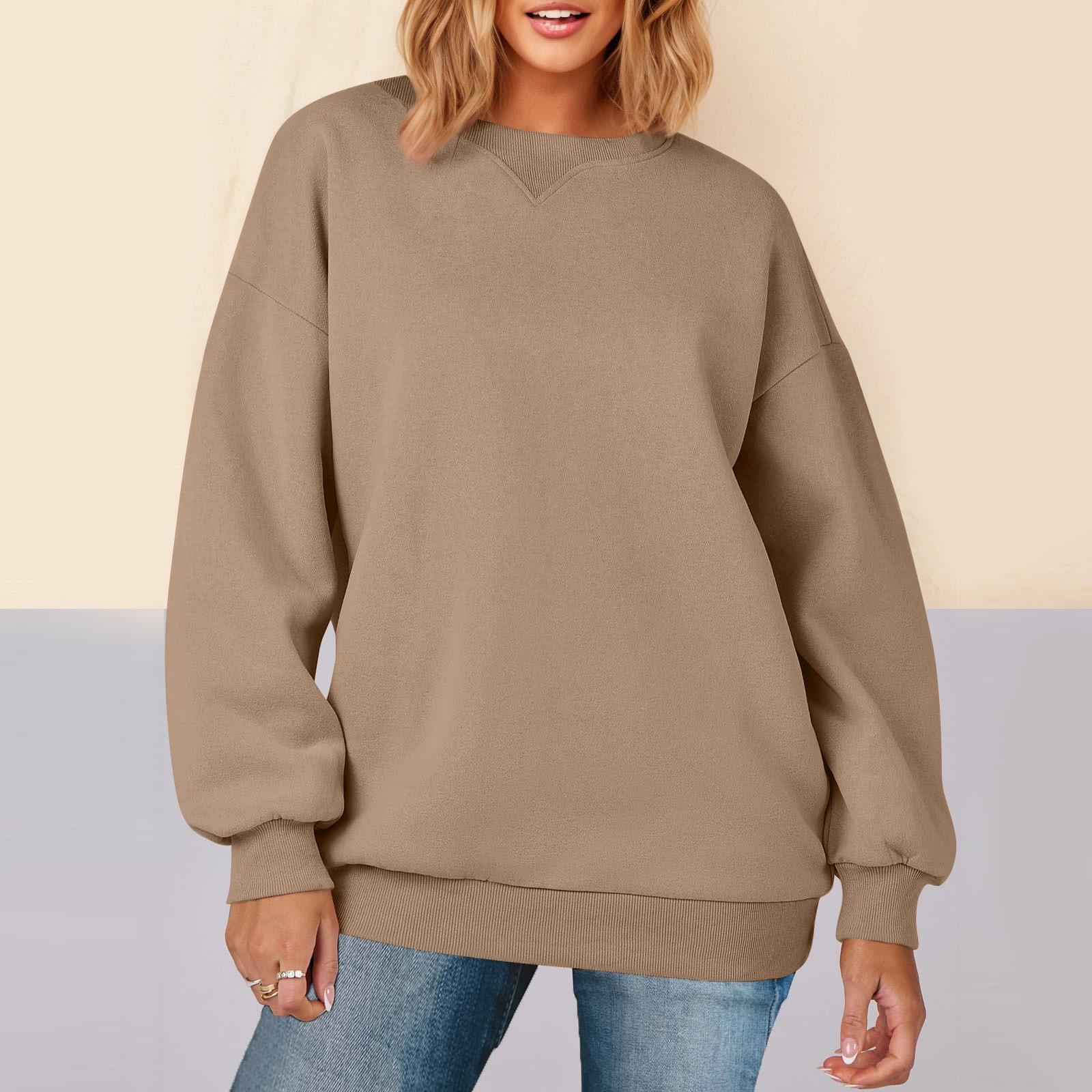 

Женская толстовка, модная, однотонная, с круглым вырезом, с длинными рукавами, свободная толстовка XXL хаки