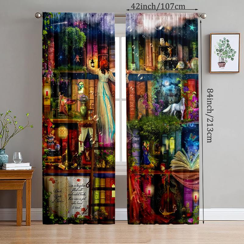 

2 шт. - Имитация волшебного книжного шкафа полиэстеровые шторы, шторы с кулиской 42*84, для спальни, гостиной, украшения домашней комнаты 52Wx84L(132x213CM)x2