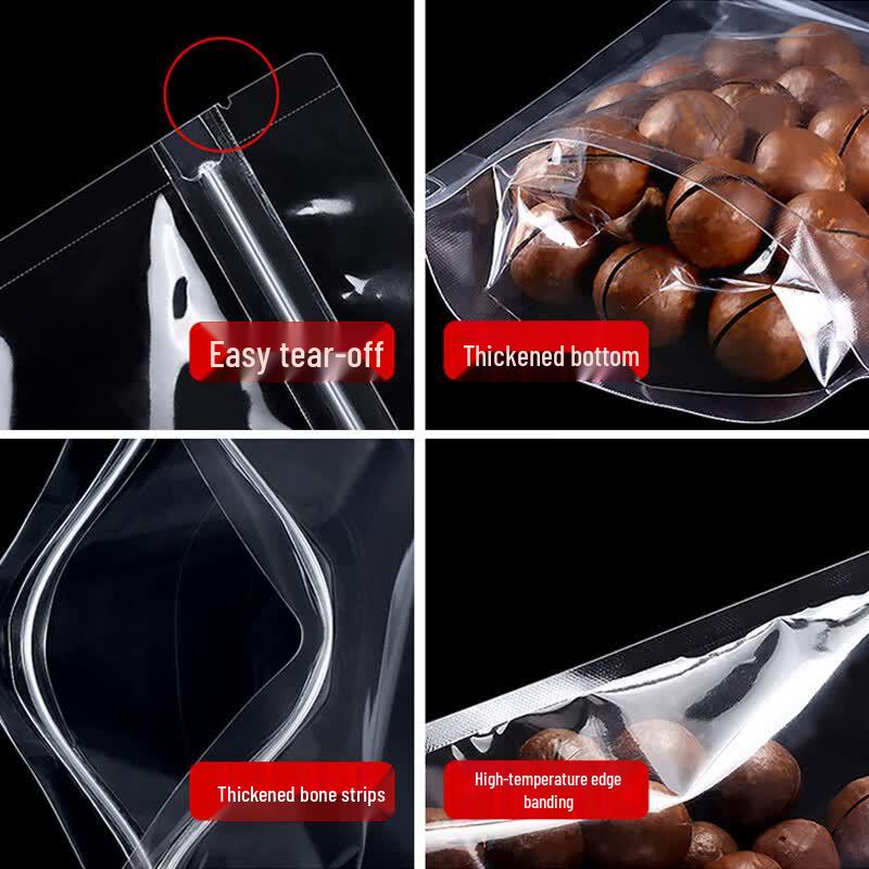 Transparent Stand-Up Self-Sealing Food Packaging Bags