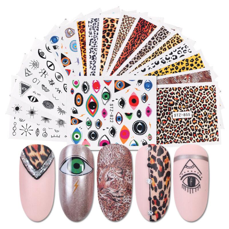 19Pcs Charming Leopard Nail Art Water Transfer Decals Sticker Foil Wrap Tips DIY