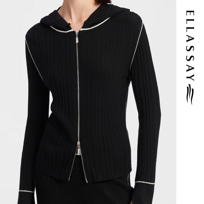 ELLASSAY Women's 100% Merino Wool Ribbed Hooded Knit Sweater