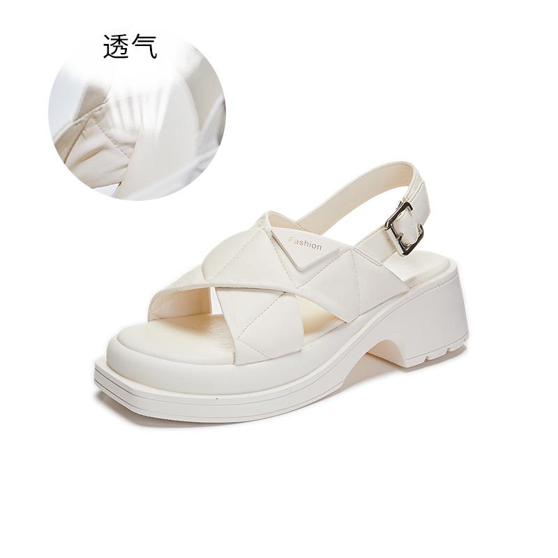 

Новые женские сандалии 2025 весна и лето женские сандалии на толстом каблуке с перекрестными ремешками и толстой подошвой, увеличивающие рост, повседневные модные сандалии Xiaoxiang 35 белый