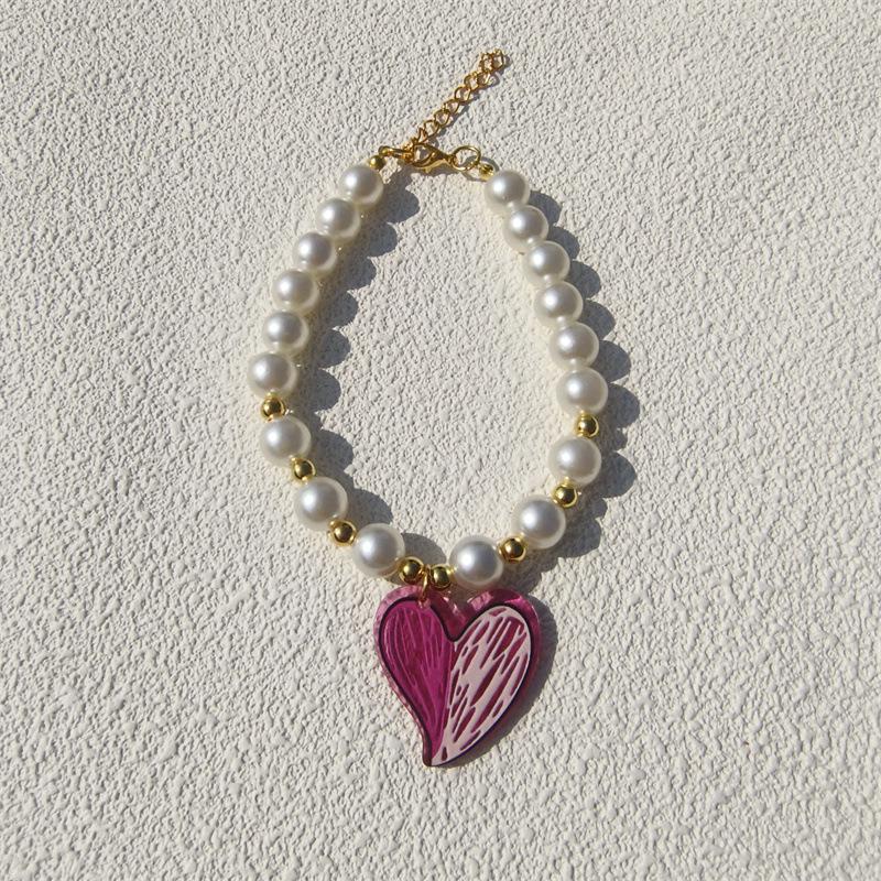New Love Pendant Pearl Beaded Pet Necklace Versatile Accessories Handmade Cat and Dog Collar