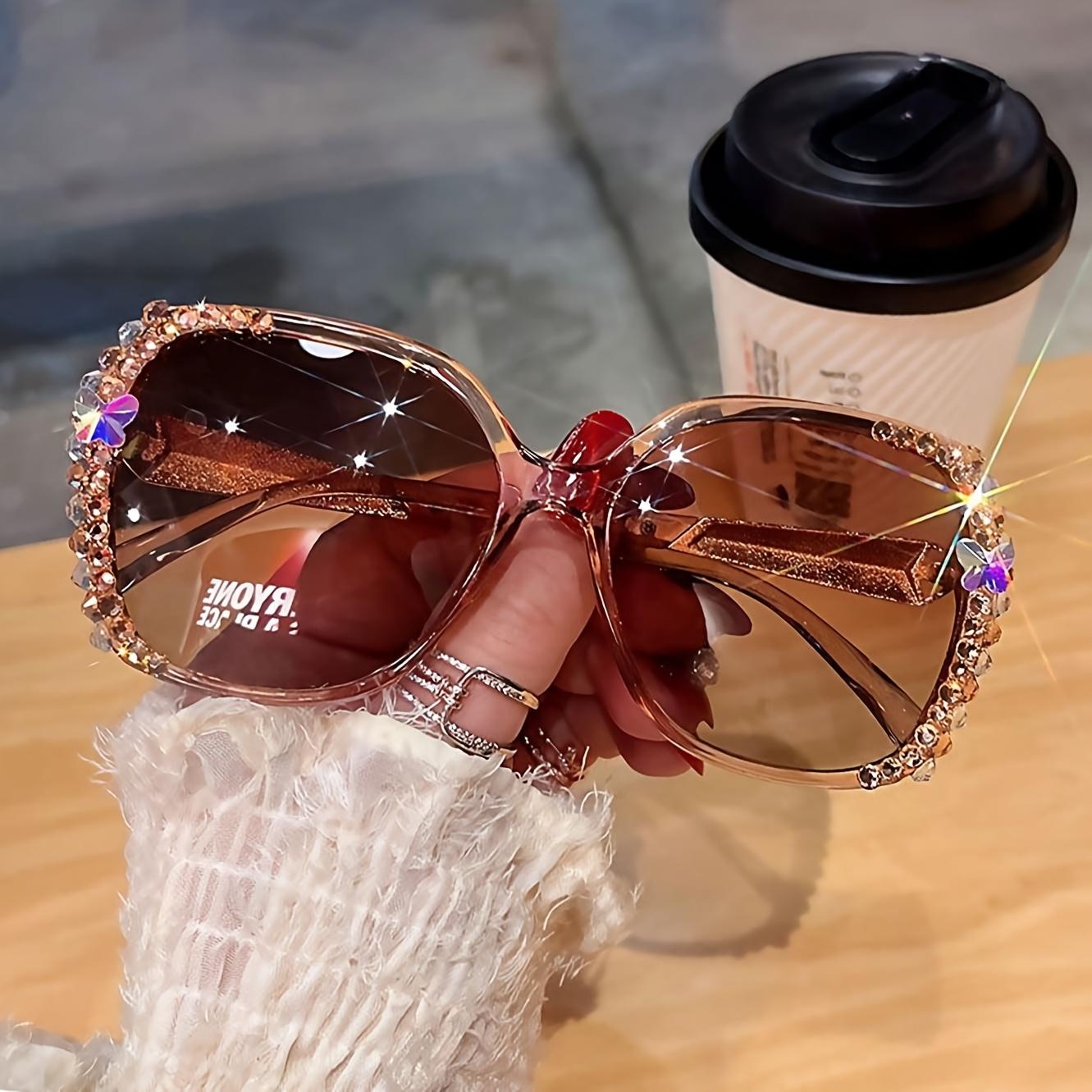 

Women Vintage rhinestone Big Frame Stylish Eyeglasses Sunglasses - Oversized Frame Perfect for HikingPartyShoppingVacation