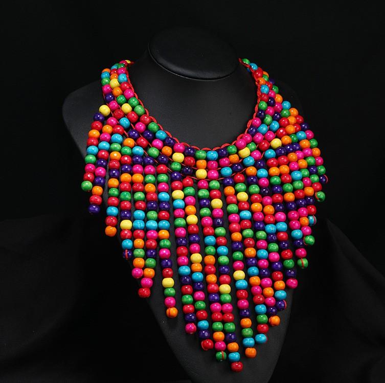 Handgjorda överdrivna bohemiska träpärlor Halsband Matchande halsband Smycken Tröja Halsband Kedja Personliga jultillbehör