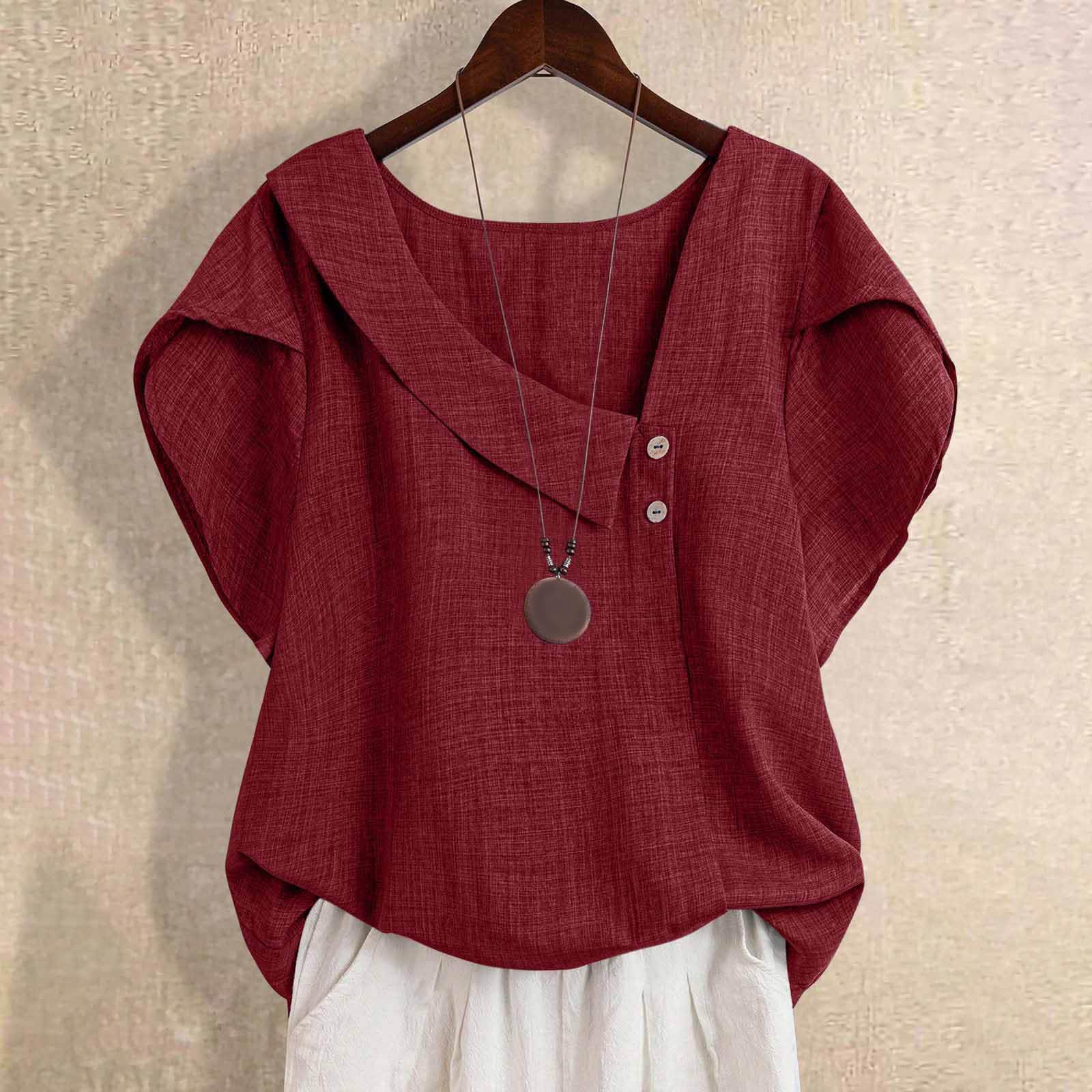 

Women s Short Sleeve Loose Casual Pullover Trendy Tunic Tops Shirt M винний