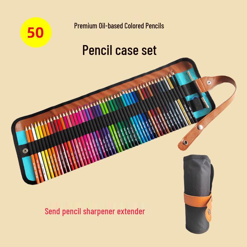 50-Color Wooden Hexagonal Oil-Based Colored Pencil Set for Adults and Art Students with Water-Soluble Paintbrushes.