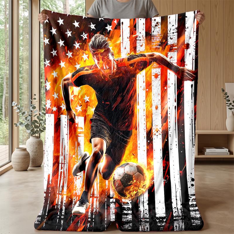 Flaming Soccer Balls in Space Theme blanket Lightweight Warm Flannel Blanket Decorative Throw Blanket for Home Decoration