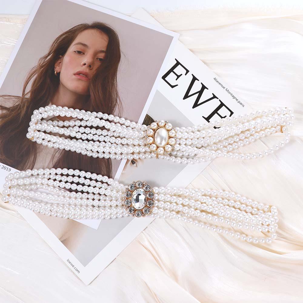 Metal Buckle Elastic For Girls Crystal Dress Decoration Women Waistband Korean Belt Faux Pearl