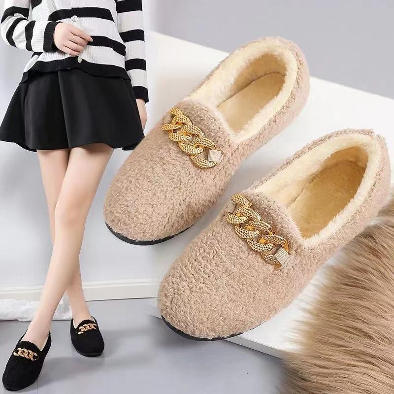 Autumn and Winter New Mao Mao Shoes Cotton Slippers Female Student Doudou Shoes Women's Shoes Warm Flat Shoes
