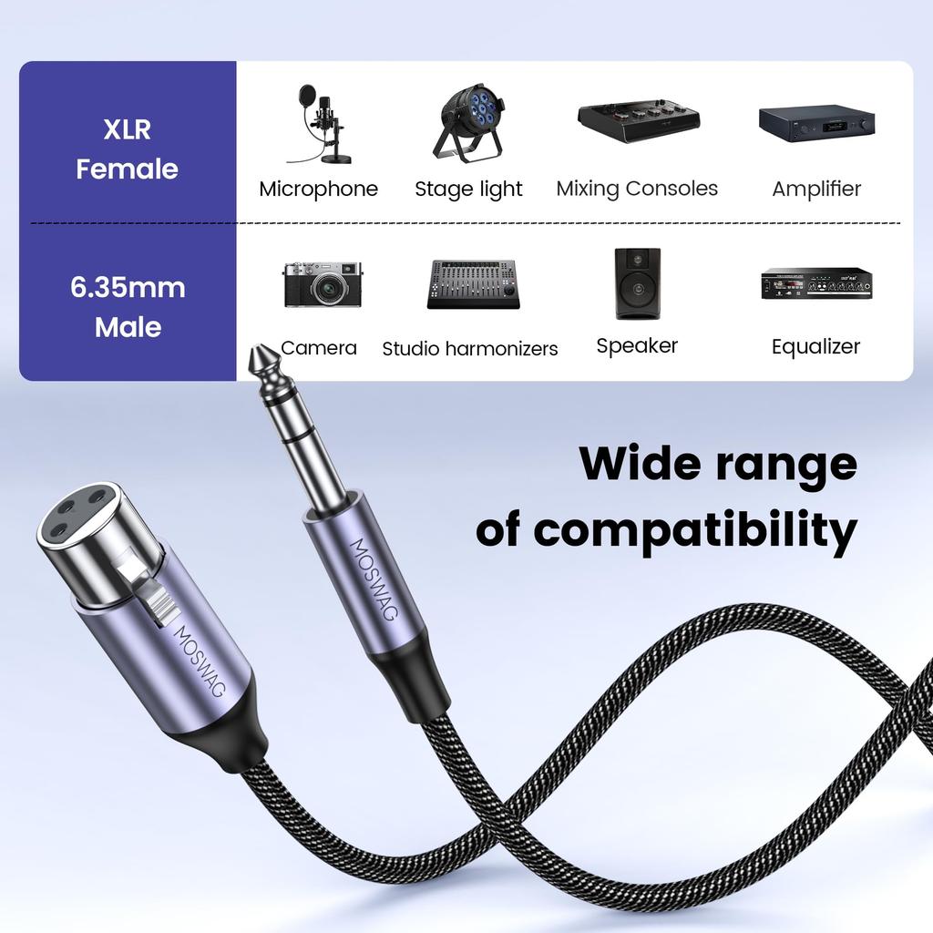MOSWAG 14-inch Male to XLR Microphone Cable, 16.4ft, TRS-XLR Cable for CD Players, Digital Pianos, Karaoke, Mixers, Amplifiers, and Speakers