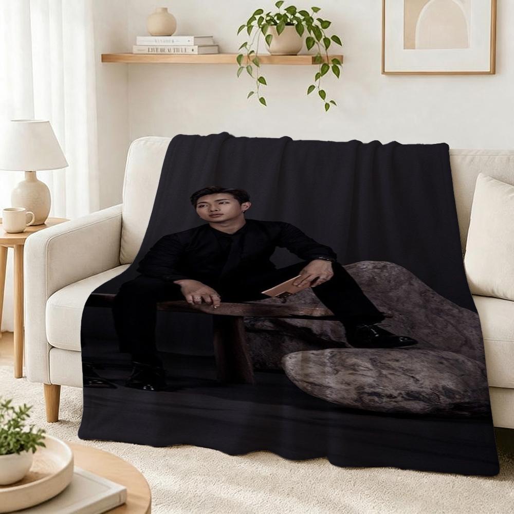Kim Namjoon Rm Portrait Collage Print Pattern Blanket Soft Comfortable Fleece Blanket For Living Room Bedroom Recliner Home Party Decor Memorial Gift