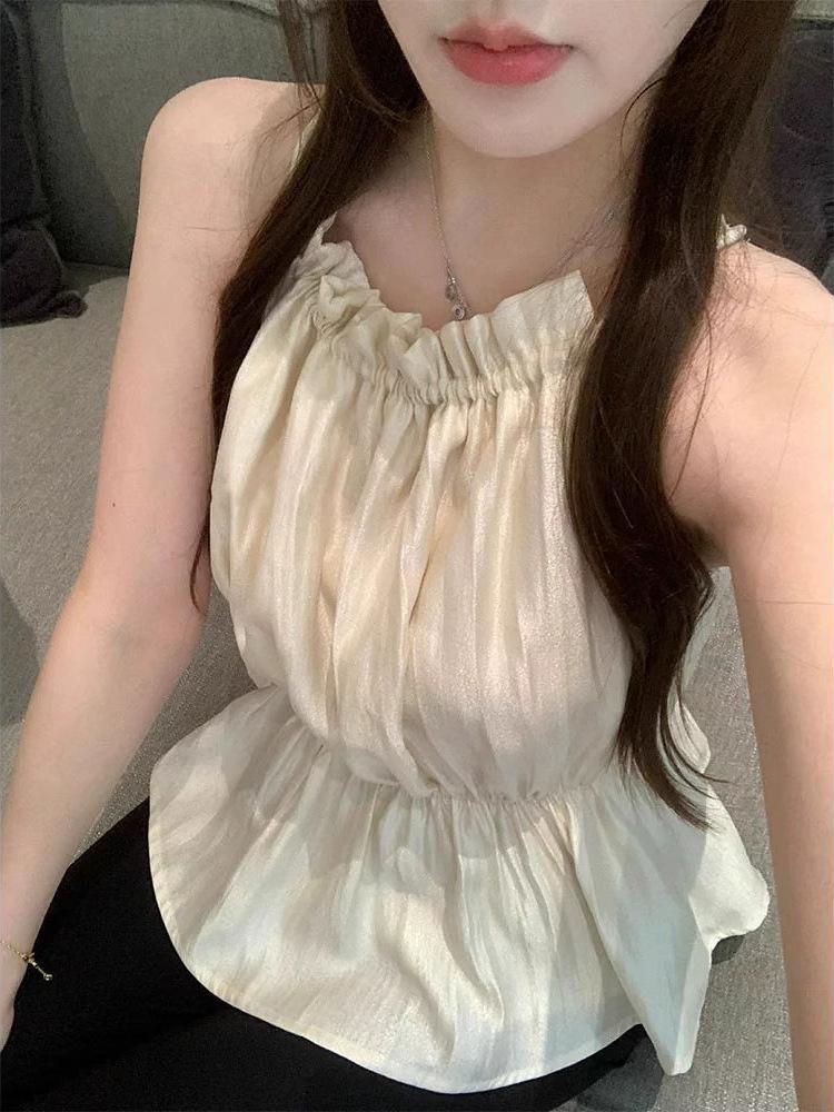 Korean Style Sleeveless Halter Top: Elegant, High-Waisted, Age-Reducing Summer Camisole for Women
