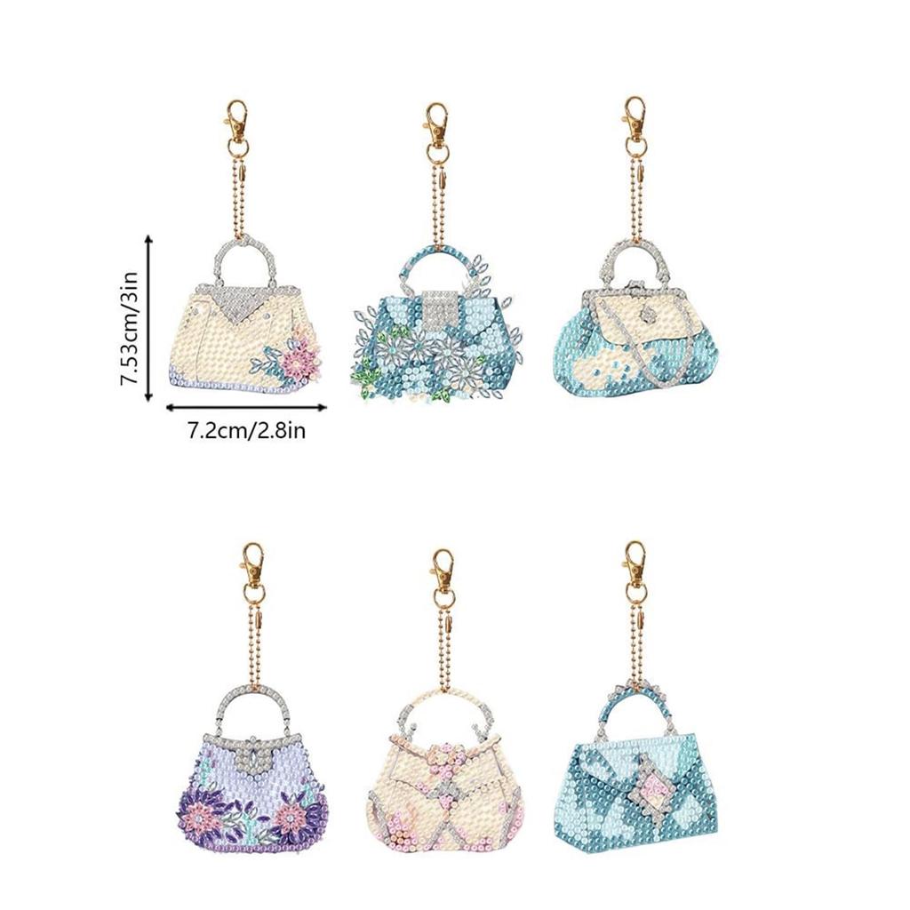 Diamond Art Keychain Bag Charm Pendant Kit DIY Handmade Painting Craft Kit Diamond Art Set 6-Piece