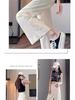 Khaki High-Waisted Cropped Wide-Leg Jeans for Women - Summer 2026 Thin Style, Petite Fit, Leg-Covering Straight Pants.