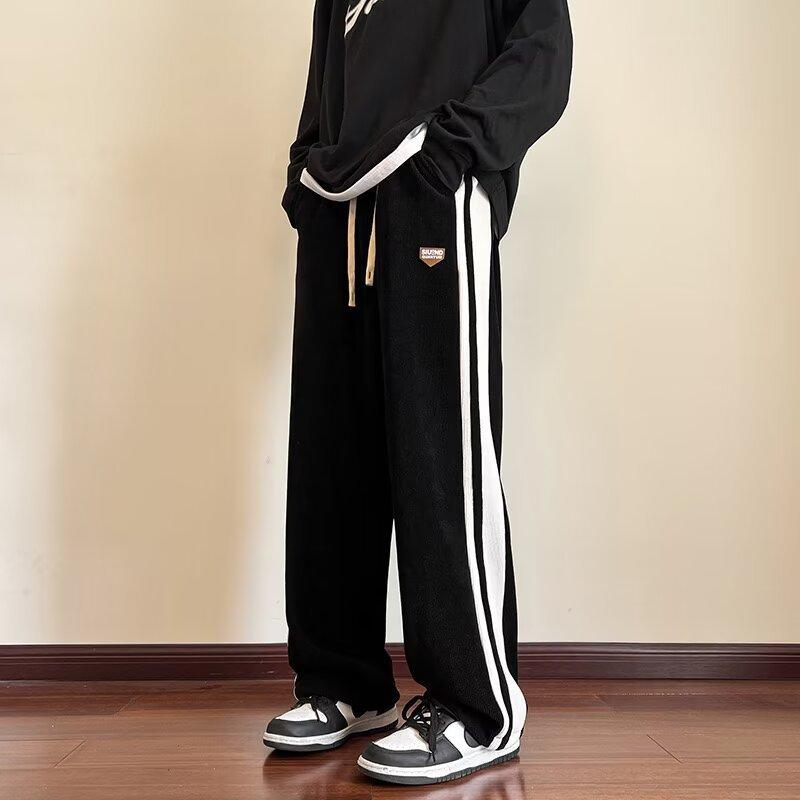 

Corduroy Pants Men s Autumn Tide Drape Loose Straight Wide-leg Casual Drawstring Trousers M чёрный