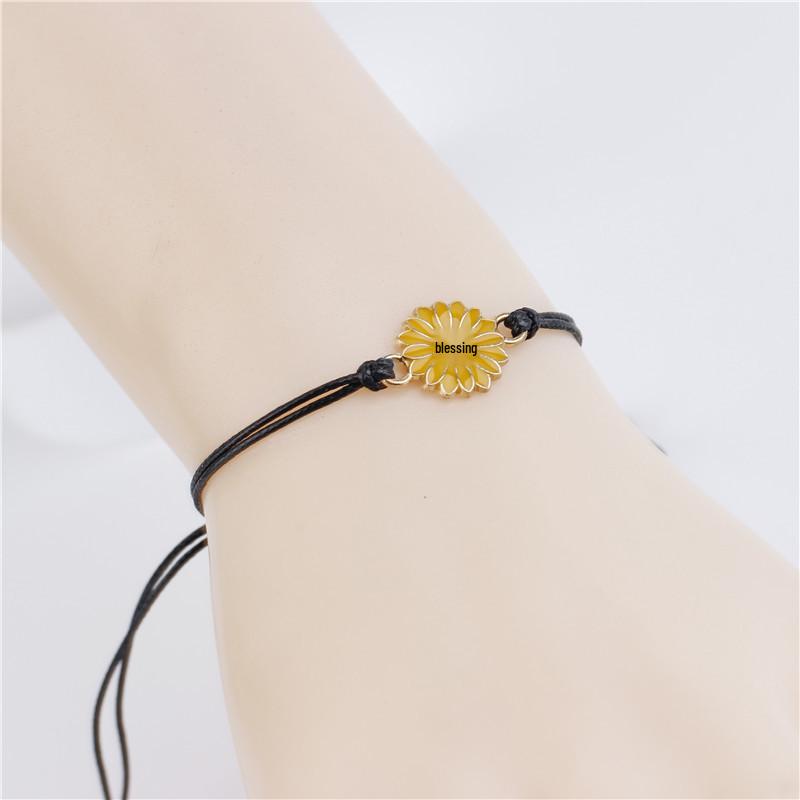 Sunflower Daisy Adjustable Wax Cord Bracelet - European & American Style Enamel