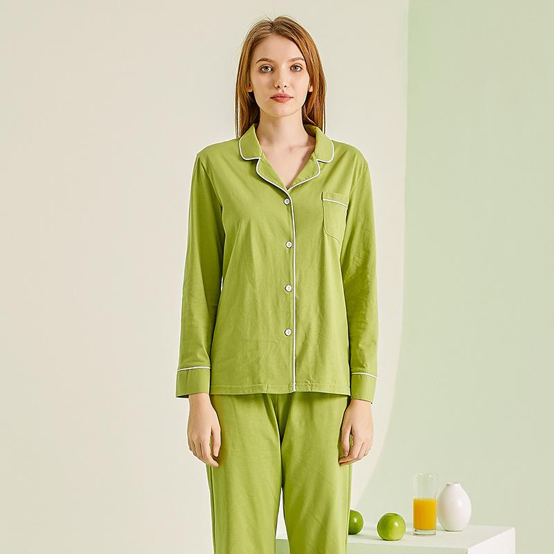 

Хлопковый женский пижамный комплект, осенняя ночная рубашка с длинным рукавом, домашняя одежда, повседневный однотонный женский кардиган, брюки, двухкомпонентная пижама XL