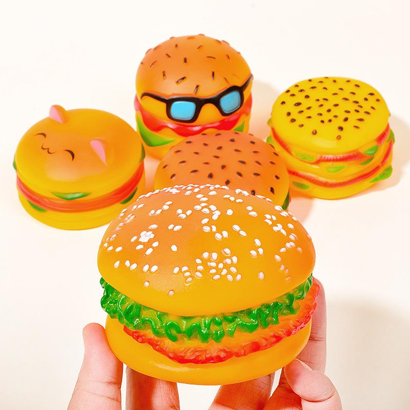 Rubber-coated Sound-producing Toy Hamburger Dog Teething and Cleaning Sound Hamburger Bag Pet Toy