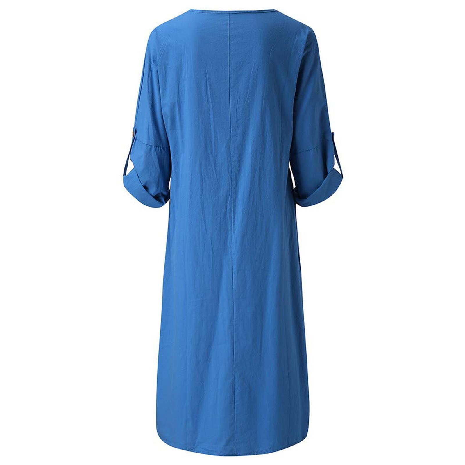 Женское повседневное однотонное свободное платье из хлопка и льна — фото 5