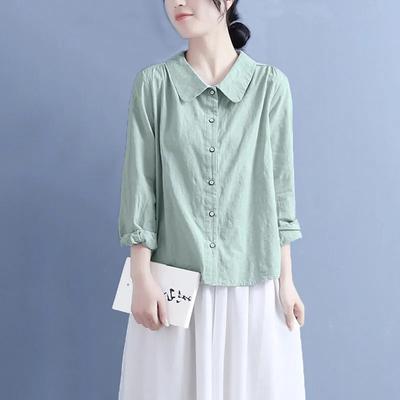 Fashion Shirt Women's Spring and Summer New Style Doll Collar Jacquard Casual Loose Long-sleeved Top Women