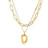 Geometric Titanium Double-Layer Necklace: High-End Minimalist Sweater Chain for Women - Autumn/Winter