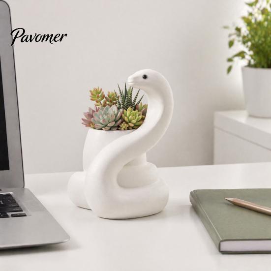 Minimalist Desktop Succulents Pot White Snake Planter, Decorative Resin Plant Pot, Modern Design Stain-resistant Flower Container for Cacti