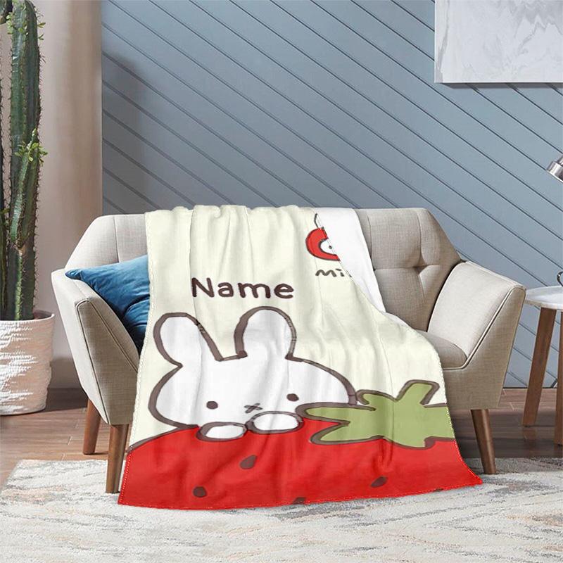 Custom Name Miffy Rabbit Strawberry Blanket Suitable All Seasons Soft Comfortable Sofa Office Home Blanket Suitable For All Seasons Home Decor