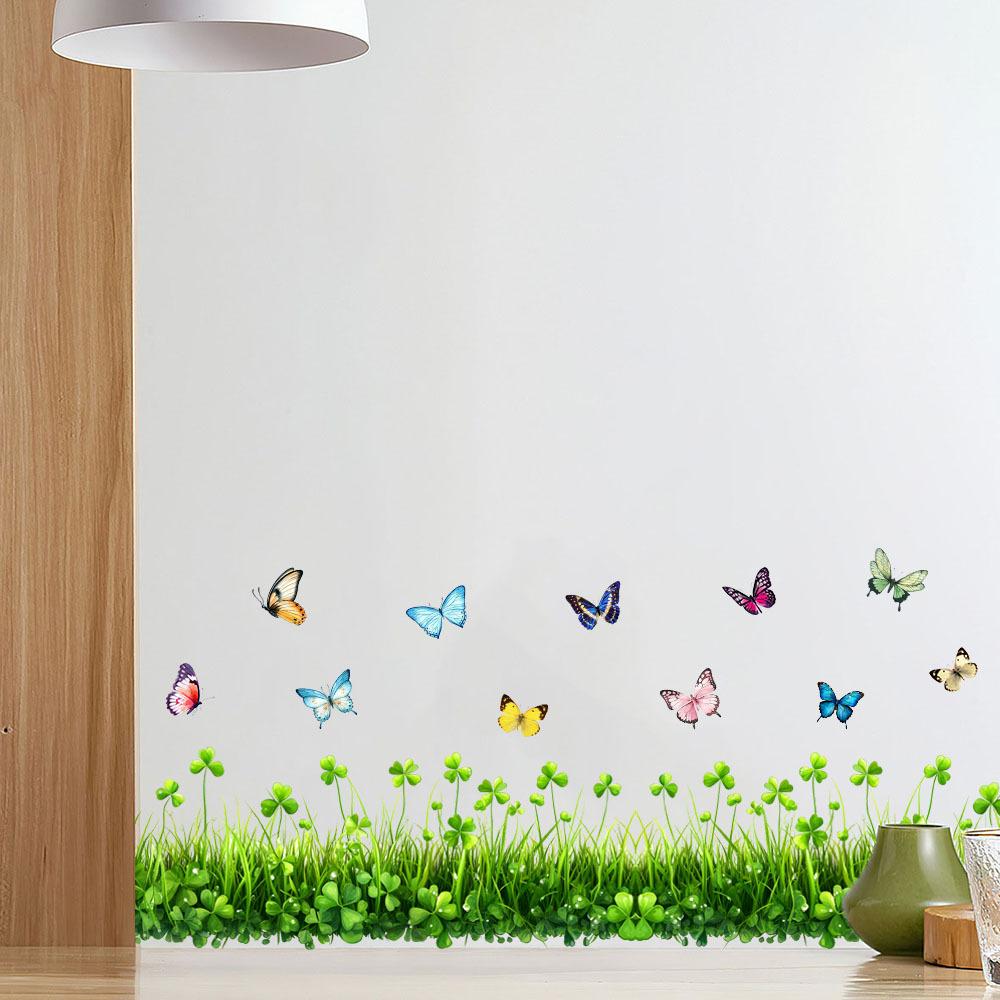 Clover Butterfly Self Adhesive Wall Sticker for Living Room Bedroom Home Decor Skirting Board Decal