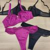 French Ultrathin Bra Set Sexy Luxury Fuchsia Women Underwear Romantic Lace Brassiere    Ladies Breathable Lingerie 2-Piece Set