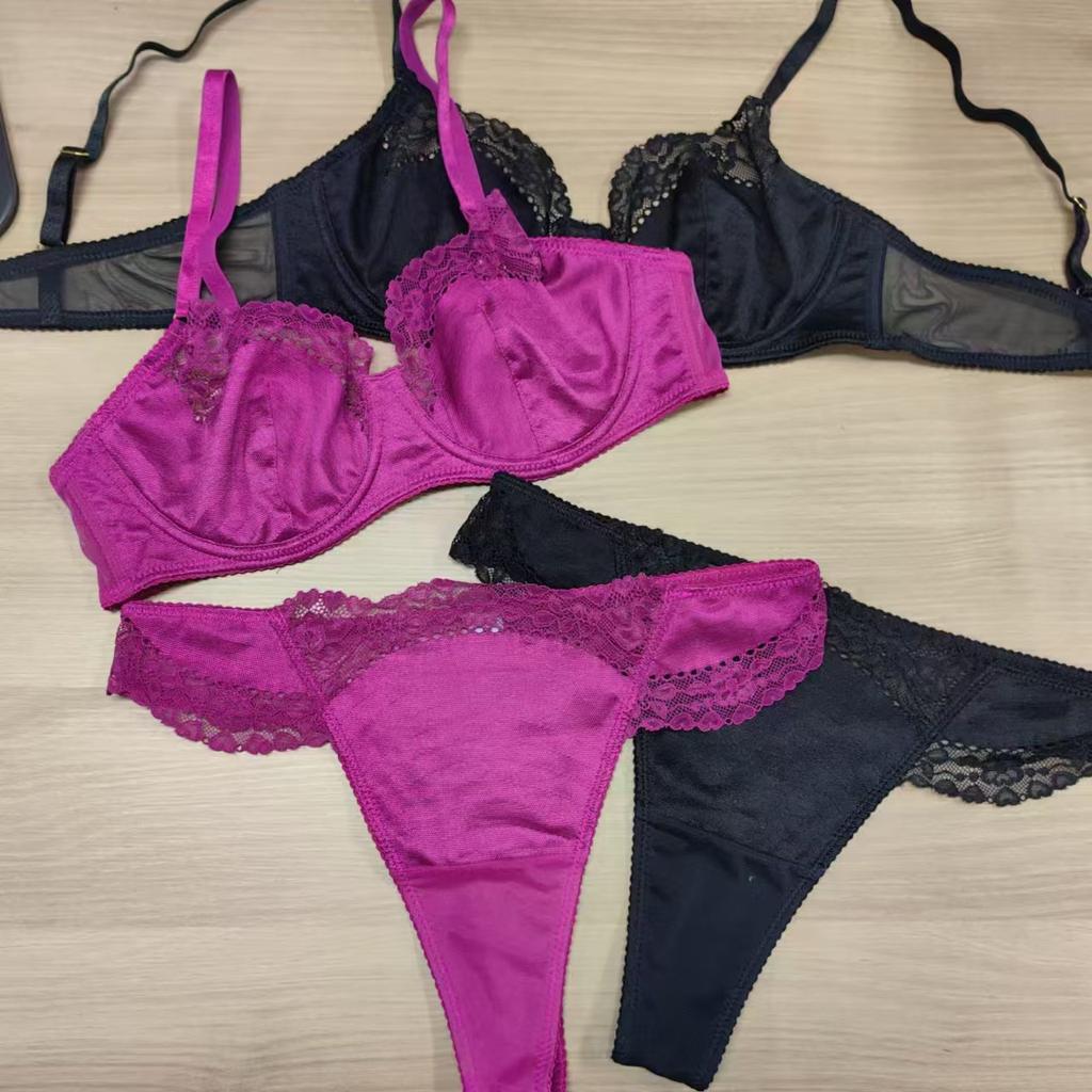 French Ultrathin Bra Set Sexy Luxury Fuchsia Women Underwear Romantic Lace Brassiere    Ladies Breathable Lingerie 2-Piece Set