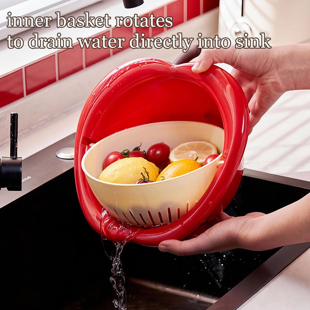 Double Layer Vegetable Drain Basket Large Capacity Creative Food Storage Container Multifunctional Cute Vegetable Fruit Strainer