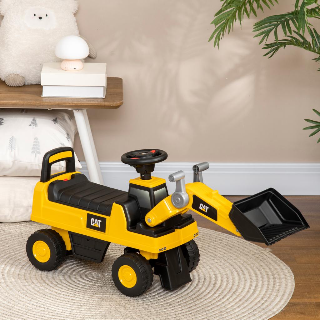 Kids Excavator, Ride-On, Operable Excavator Bucket, Anti-Tip Protection, Non-Slip Wheels, Yellow+Black, 78 x 29.5 x 54 cm