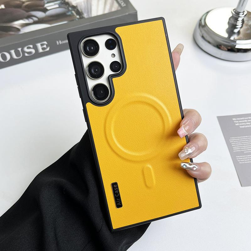 Contrast Pigment Leather TPU Suitable for Samsung S24 Ultra Mobile Phone Case MagSafe Magnetic Absorbing S22 Anti Fall Protection Case S23