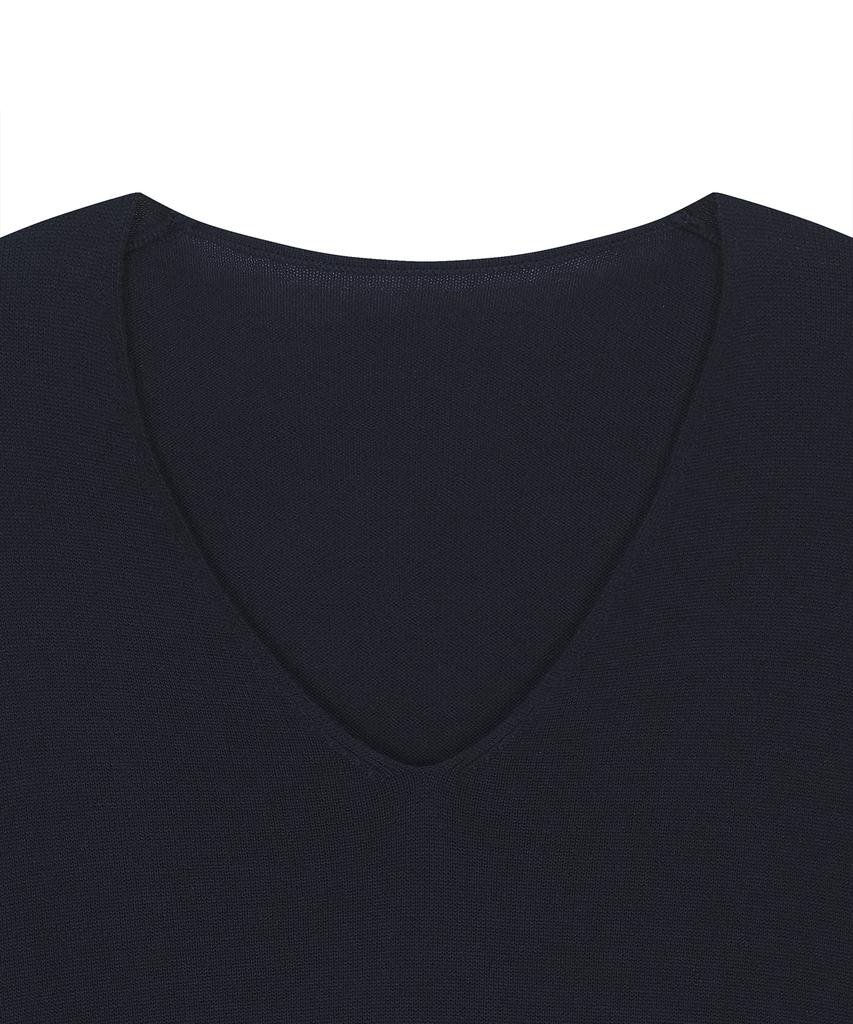 NOIRER Silk Wool Blend Deep V-Neck Knit (Navy)