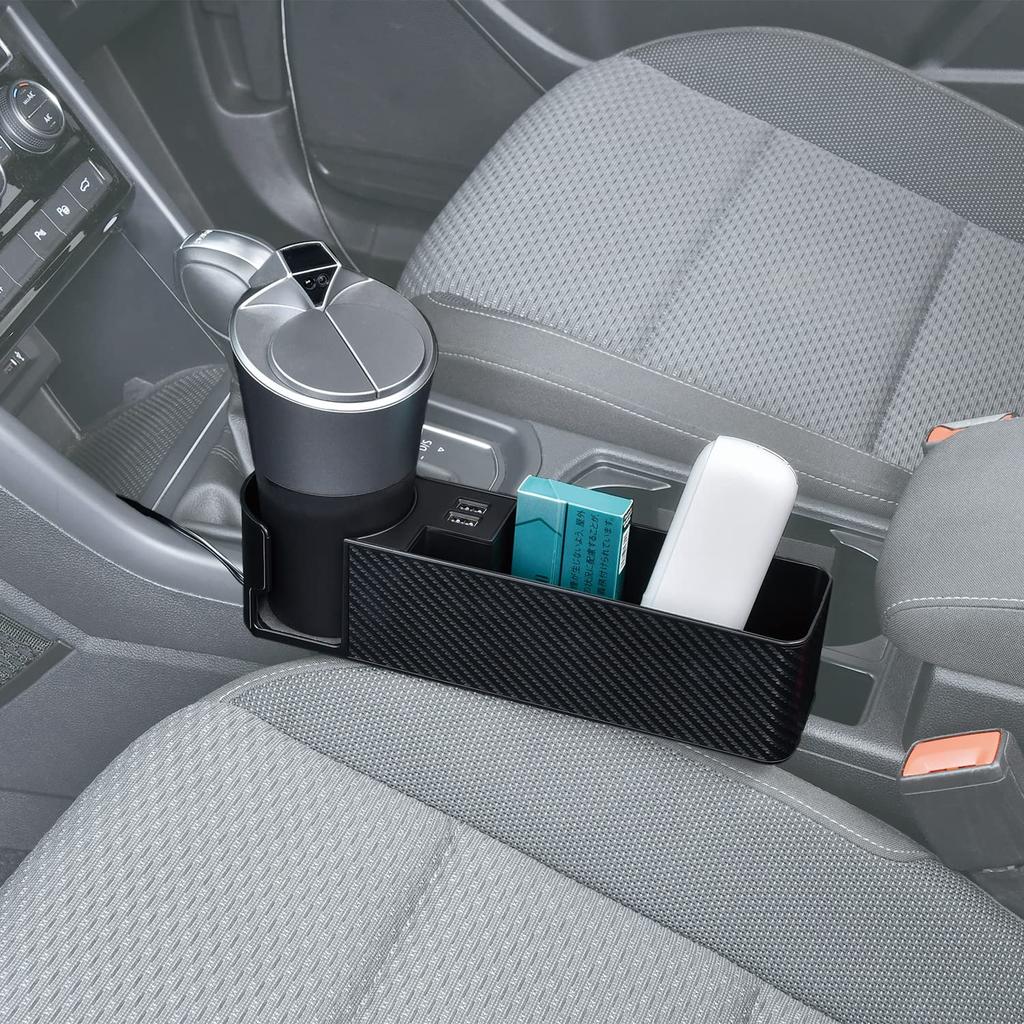 SEIWA WA82 Kieszeń boczna na siedzenie z włókna węglowego z podwójnym portem USB na napoje, automatyczny organizer na siedzenie samochodowe, uchwyt, schowek, wyjście 4,8A, identyfikacja,