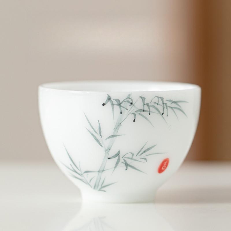 Ice Jade Porcelain Hand Painted Teacup Master Cup Tea Tasting Cup Handmade Flower Rhyme Single Cup Home Office Kung Fu Teacup
