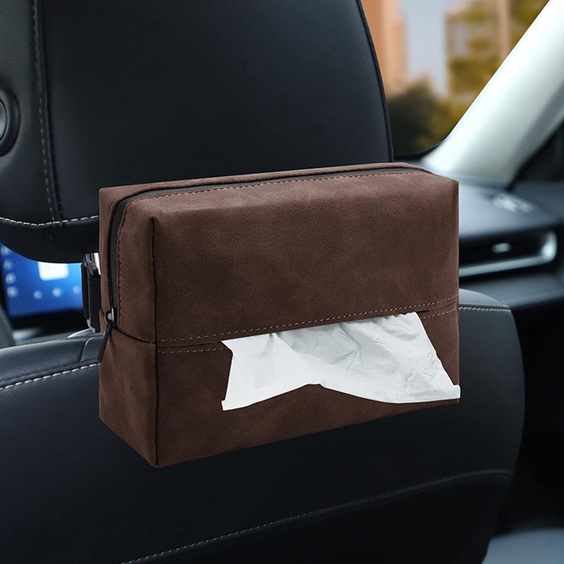 Car Tissue Box Holder Nappa Leather Car Center Console Armrest Napkin Box Sun Visor Backseat Tissue Case With Fix Strap
