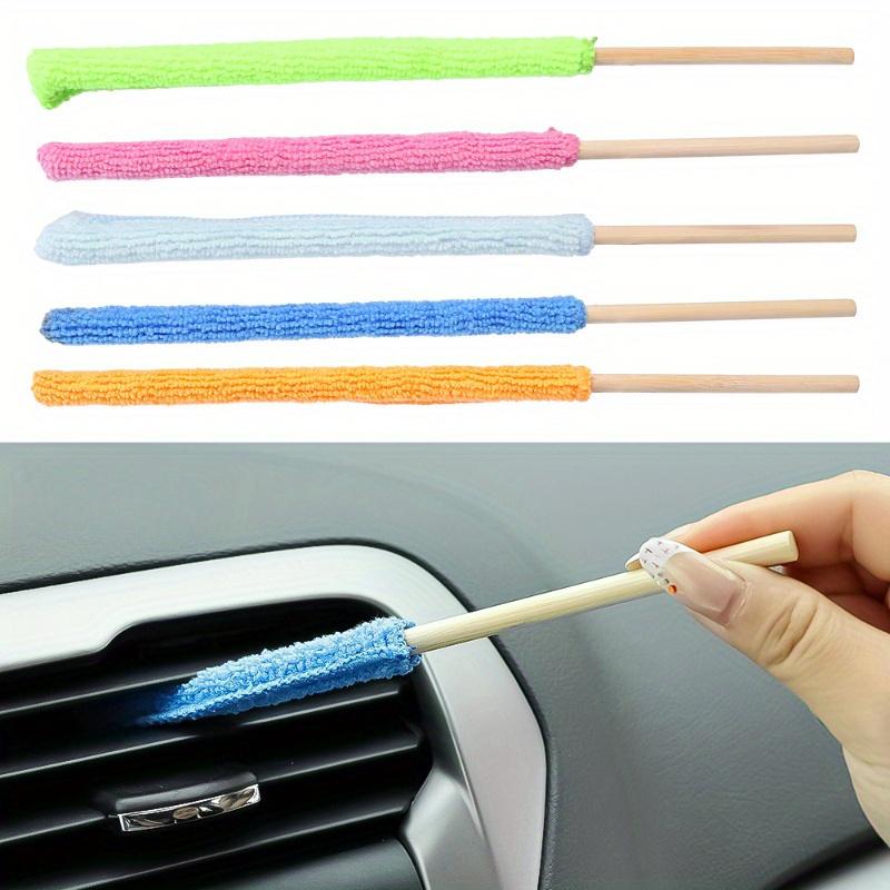 6pcs Microfiber Car Detail Cleaning Brush Long Handle Air Conditioner Blind Narrow Dust Collector Stick Auto Wash Cloth Brushes Tool
