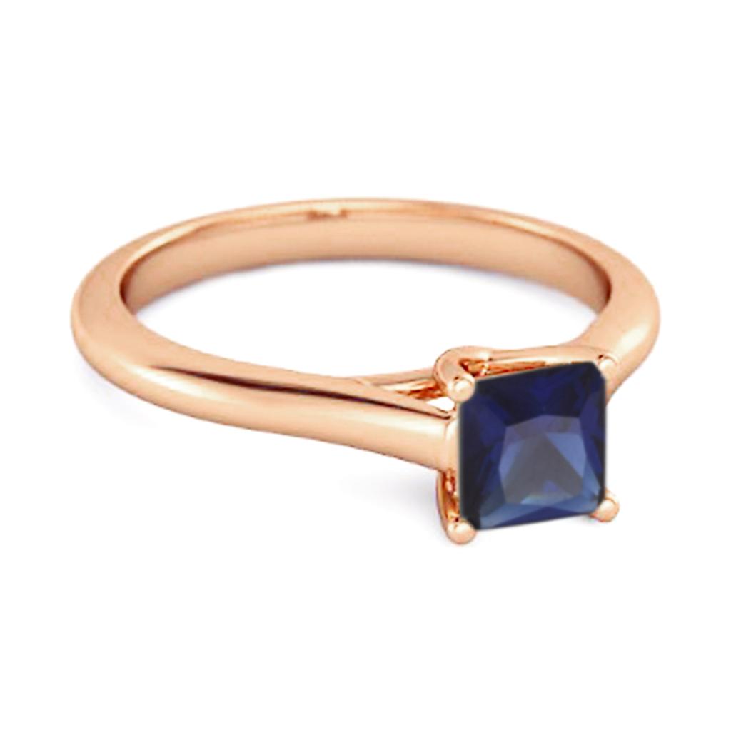 Solitaire Square Cut Blue Sapphire 925 Sterling Silver Rose Gold Vermeil Promise Ring