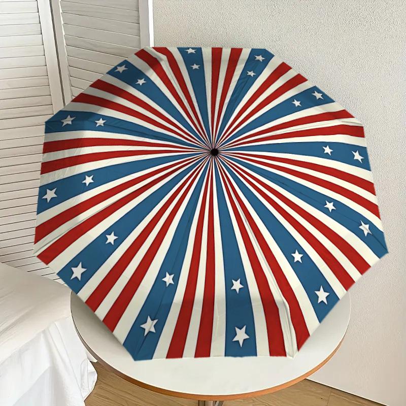 1PC Stars Stripes Automatic Folding Umbrella - Compact 8-Rib Design, Durable Plastic & Iron, Lightweight for Outdoor Daily Use, Festive Gift096