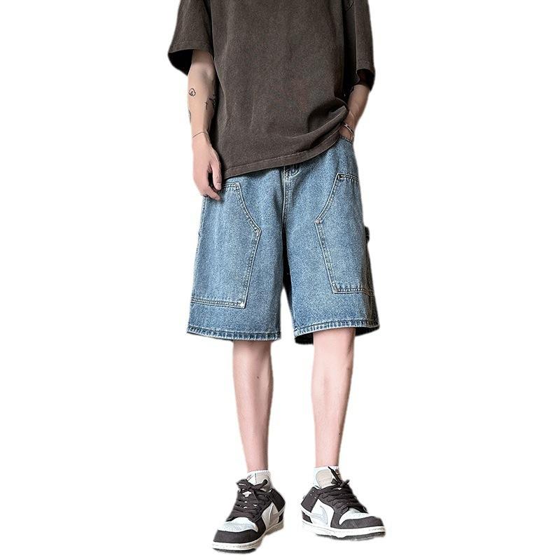 Tooling Denim Shorts Men's Summer Thin Trendy Brand Loose Straight Five-point Pants American Retro Washed Casual Pants