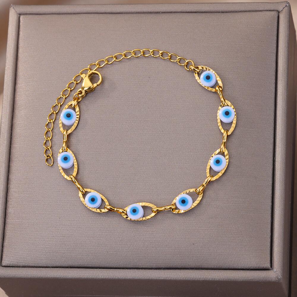 Gotické duhové náramky s Evil Eye pro ženy z nerezové oceli ve zlaté barvě Turecký démonický řetízkový náramek Letní plážové šperky