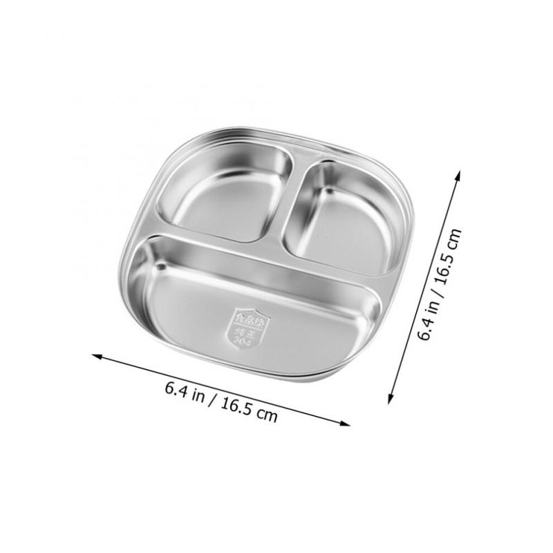 2pcs 304 Stainless Steel Divided Plates Tray For Kids Picnics