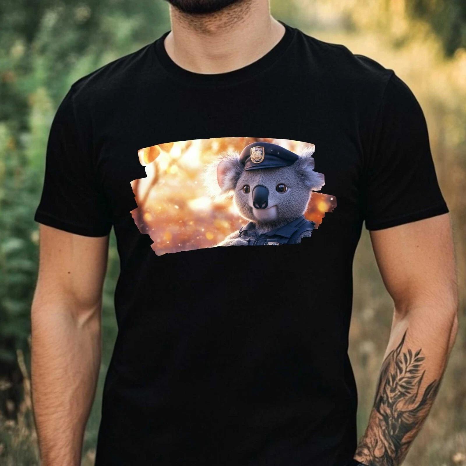T-Shirt Herren Koala als Polizist Motiv Baumwolle Größe XS bis 5XL XS