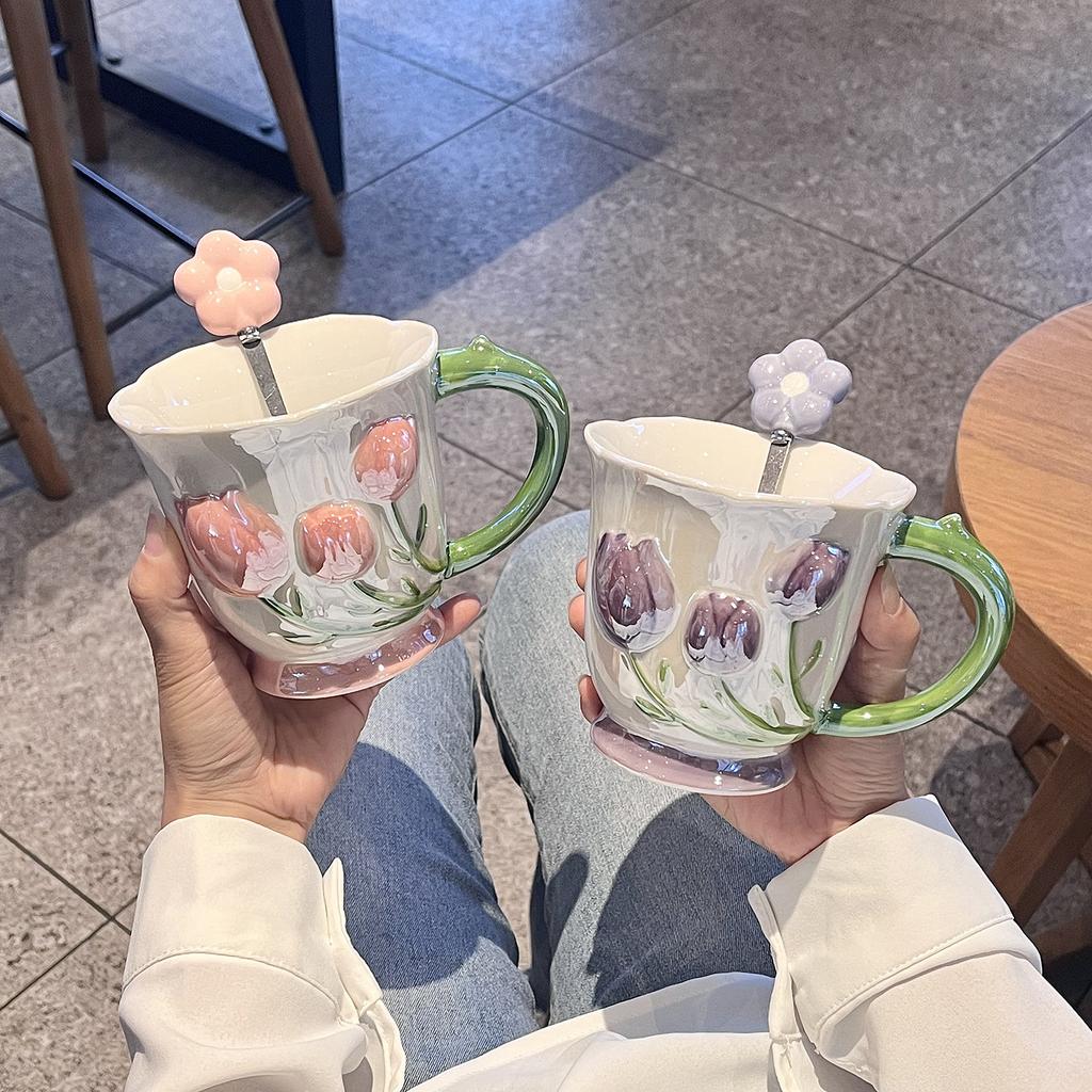 Tulpe Becher Hoch aussehende Keramiktasse Kaffee Frühstückstasse Wasserbecher Hochzeit Brautjungfern Geschenk Mädchen Souvenirs