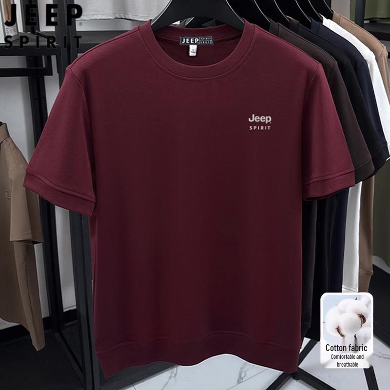 JEEP SPIRIT Men's Round Neck Breathable Cotton-Blend T-Shirt